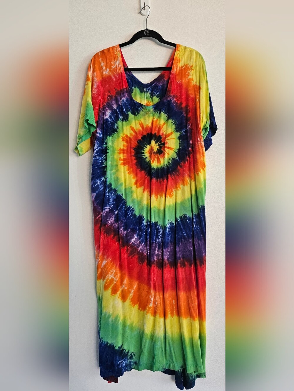 Tie-Dye Spiral Short Sleeve Tee Dress - Multi-Color